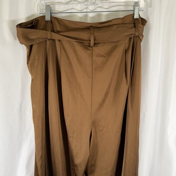 Universal Standard Pants Women's Medium Petite Satin Brown Wide Leg Tie Waist - Picture 10 of 11